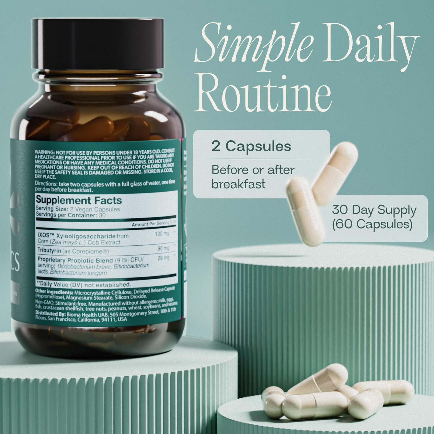BIOMA Probiotics - Digestive Health Probiotic - 60 Delayed-Release Capsules (30-Day Supply)
